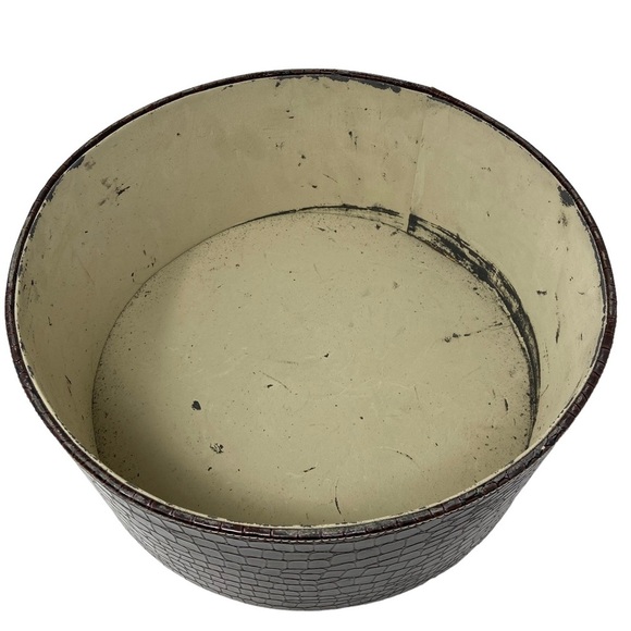 2 Vintage Faux Croc Brown Animal Print Round Hat Stackable Storage - Picture 7 of 10